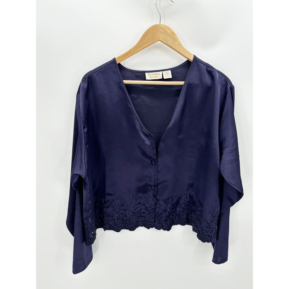 Victoria's Secret Gold Label Vtg Purple Satin Buttonβ Down Pajama Set Large